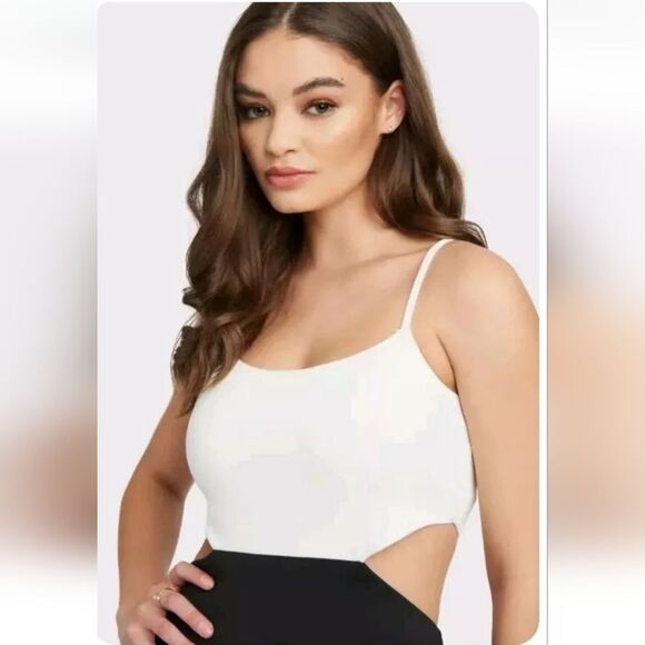 NWT Bebe Side Cut Out Midi Slit Dress - Black And White - Picture 2 of 9